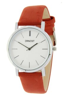 Ernest NOVA dameshorloge met lederen band - zilver / rood