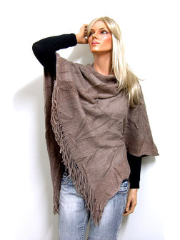 Poncho met franjes - bruin