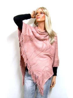 Poncho met franjes - roze