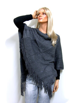 Poncho met glimmende pailletten - grijs