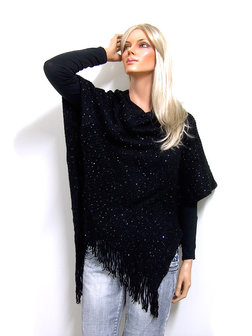 Poncho met glimmende pailletten - zwart