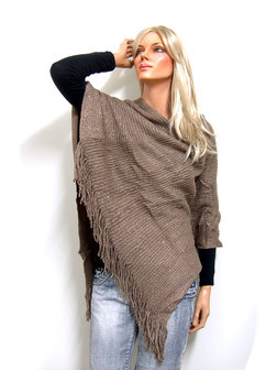 Poncho met glimmende pailletten - bruin