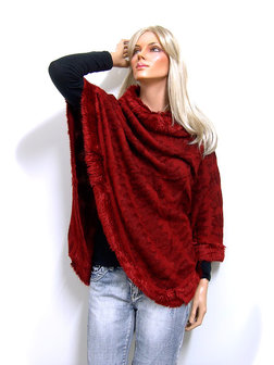 Poncho met bont - rood