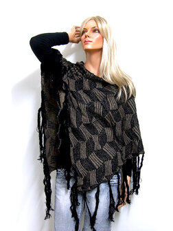 Poncho met franjes -  bruin