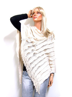 Poncho met franjes - beige