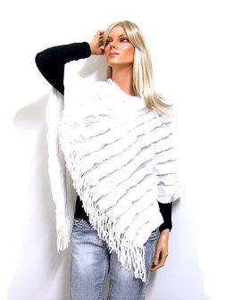 Poncho met franjes - offwhite