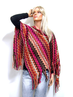 Poncho met aztec design - multicolor roze / rood