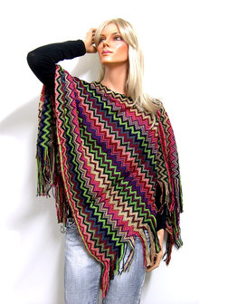 Poncho met aztec design - multicolor groen / roze