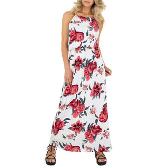 Dames zomerjurk katoen / lange jurk met bloemen - wit