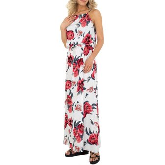 Dames zomerjurk katoen / lange jurk met bloemen - wit