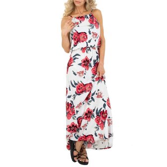 Dames zomerjurk katoen / lange jurk met bloemen - wit