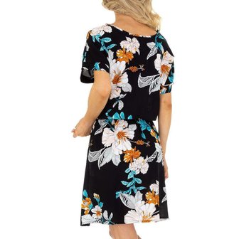 Dames zomerjurk katoen / halflange jurk met bloemen - zwart
