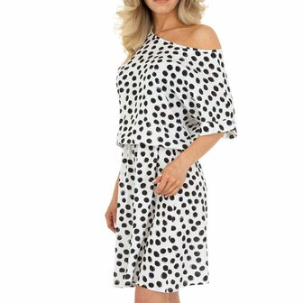 Dames zomerjurk katoen / halflange jurk met stippen - wit