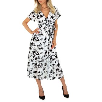 Dames maxi-jurk / boho jurk met bloemen - wit / zwart