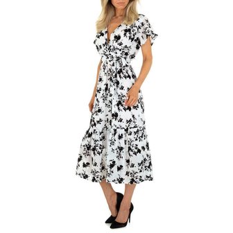 Ruim steenkool noedels Dames maxi-jurk / boho jurk met bloemen - wit / zwart - Lunamex Jewelry &  Fashion