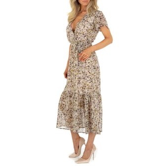 Dames maxi-jurk / boho jurk met bloemen - beige