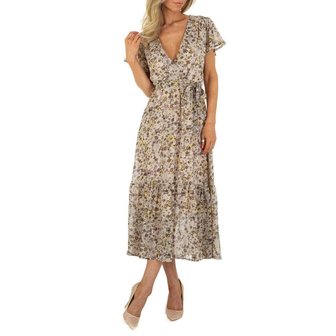 Dames maxi-jurk / boho jurk met bloemen - beige