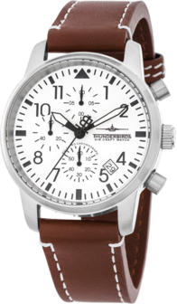 Thunderbirds MultiProChrono chronograph herenhorloge met lederen band - bruin / wit