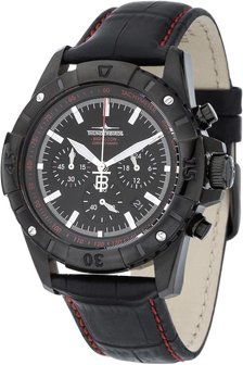 Thunderbirds BigFalcon chronograph herenhorloge met lederen band - zwart / rood