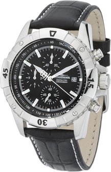 Thunderbirds BigFalcon chronograph herenhorloge met lederen band - zwart / zilver