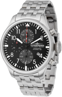 Thunderbirds Historage 1956 chronograph herenhorloge met stalen band - zwart / grijs