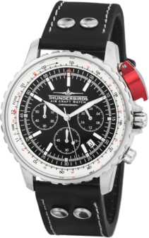 Thunderbirds FightingSteelPro chronograph herenhorloge met lederen band - zwart