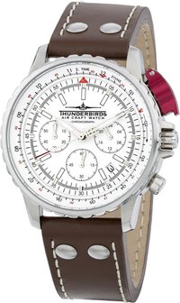 Thunderbirds FightingSteelPro chronograph herenhorloge met lederen band - wit / bruin