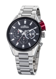 Thunderbirds FightingSteelPro chronograph herenhorloge met stalen band - zwart / zilver