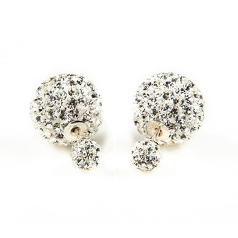 Double Blings (Dots look) oorbellen met strass - wit