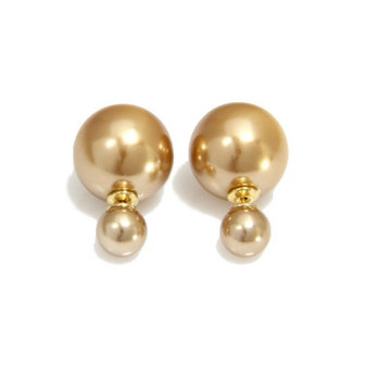 Double Blings (Dots look) oorbellen met parel - champagne / goud