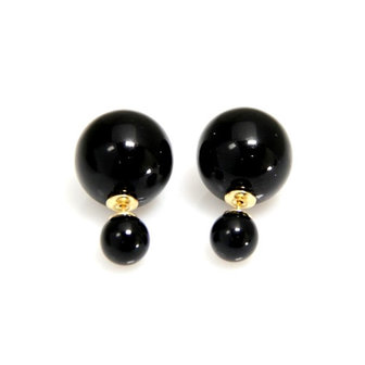 Double Blings (Dots look) oorbellen met parel - zwart