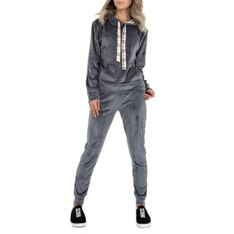 Dames comfy huispak / velvet joggingpak 2-delig - grijs