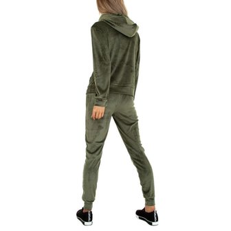 Dames comfy huispak / velvet joggingpak 2-delig - legergroen