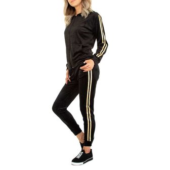 Dames comfy huispak / velvet joggingpak 2-delig - goud / zwart