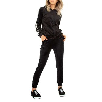 Dames comfy huispak / velvet joggingpak 2-delig - zilver / zwart