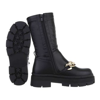 Dames biker boots enkellaarzen / motor-look laarsjes met ketting - zwart