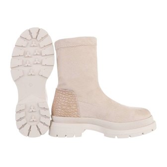 Dames enkellaarzen / chunky laarsjes - beige