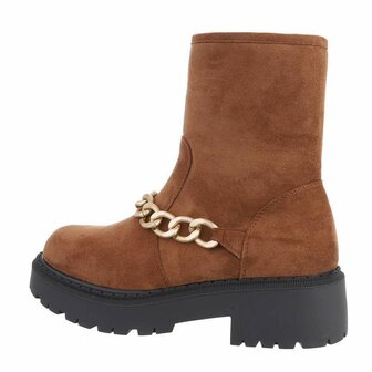 Dames biker boots enkellaarzen / motor-look laarsjes met ketting - camel