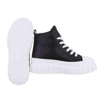 Dames plateau sneakers / gympen met dikke zolen - zwart sparkle