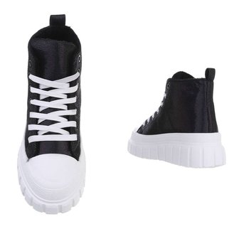 Dames plateau sneakers / gympen met dikke zolen - zwart sparkle