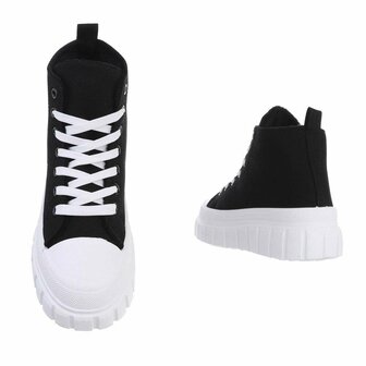 Dames plateau sneakers / gympen met dikke zolen - zwart