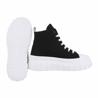 Dames plateau sneakers / gympen met dikke zolen - zwart