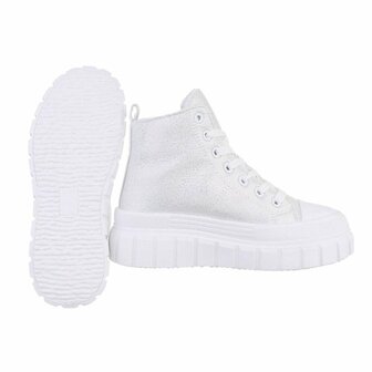 Dames plateau sneakers / gympen met dikke zolen - wit sparkle