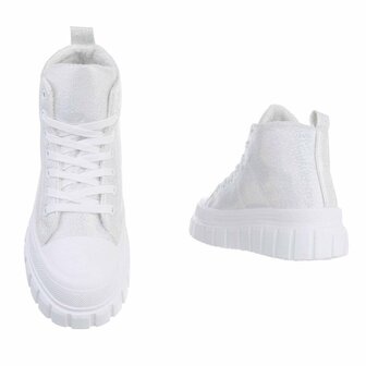 Dames plateau sneakers / gympen met dikke zolen - wit sparkle