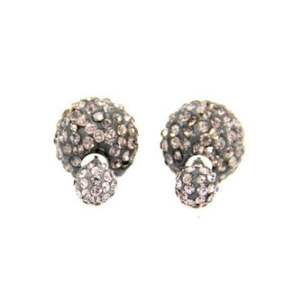 Double Blings (Dots look) oorbellen met strass - grijs