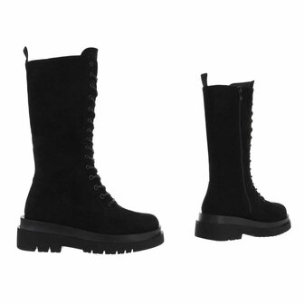 Dames hoge veterboots / laarzen met veters - zwart