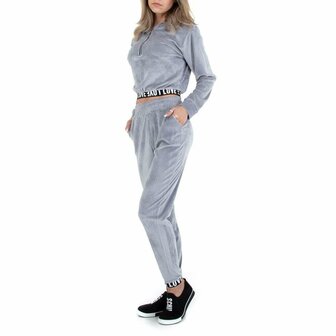 Dames comfy huispak / velvet joggingpak 2-delig - grijs