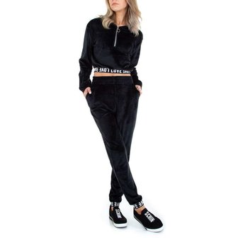 Dames comfy huispak / velvet joggingpak 2-delig - zwart