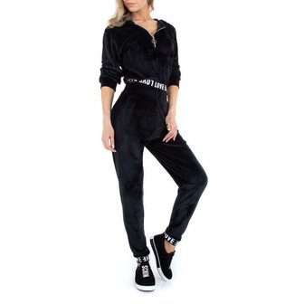 Dames comfy huispak / velvet joggingpak 2-delig - zwart