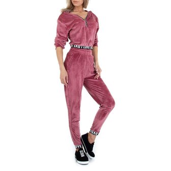 Dames comfy huispak / velvet joggingpak 2-delig - roze